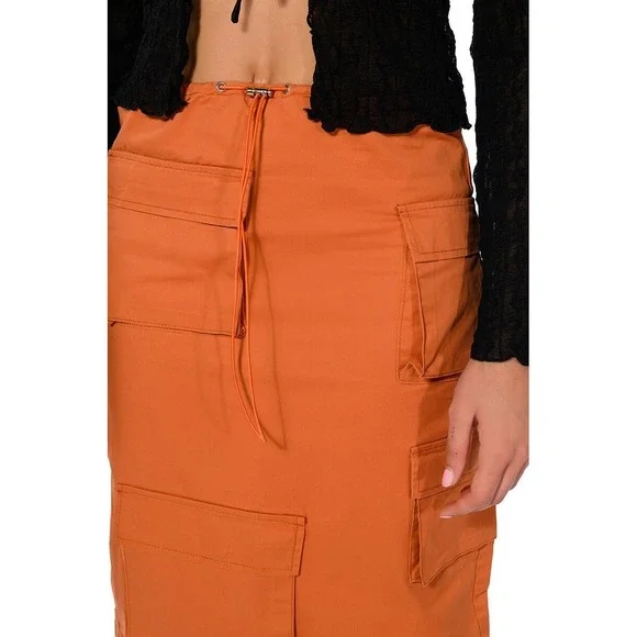 Akira Y3K Utility Chic Guardian Cargo Maxi Skirt S Orange String Elastic Waist - Picture 4 of 11